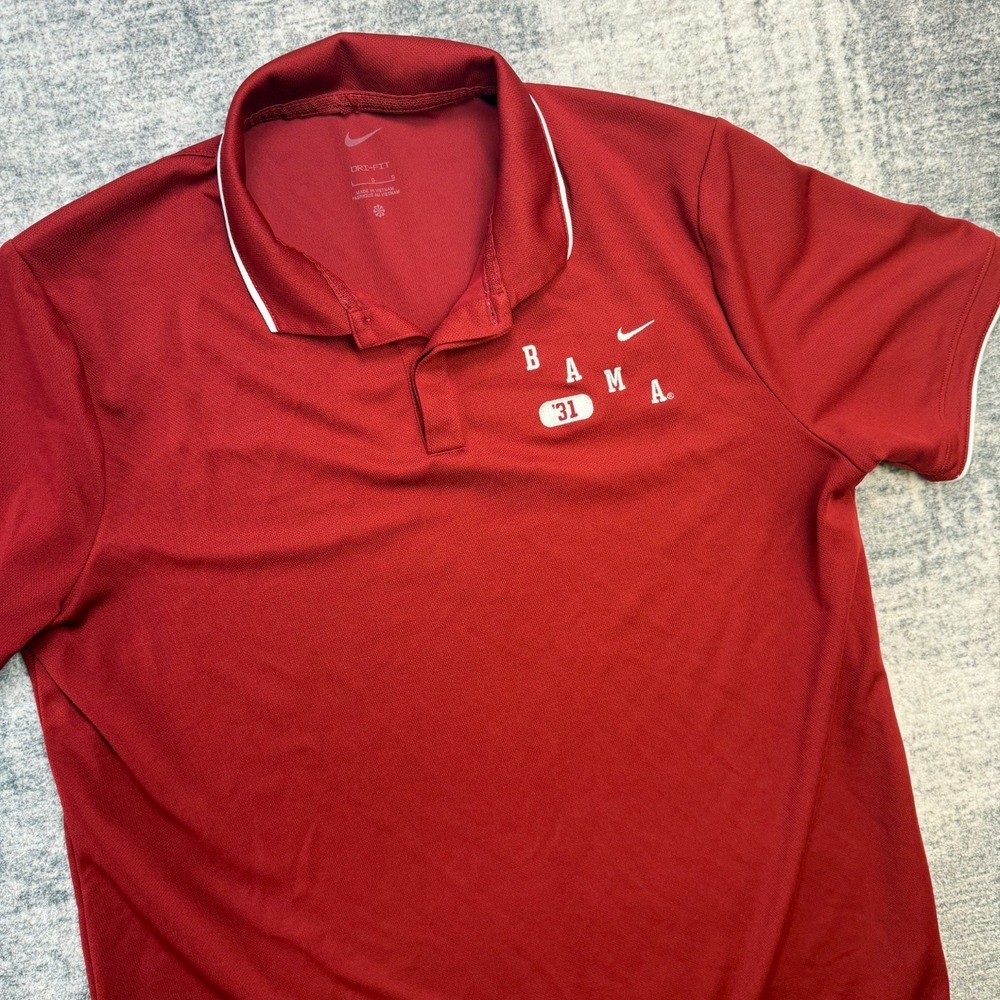 Alabama Crimson Tide Polo Shirt Men Large Red Nike Dri Fit Golf Performance Bama